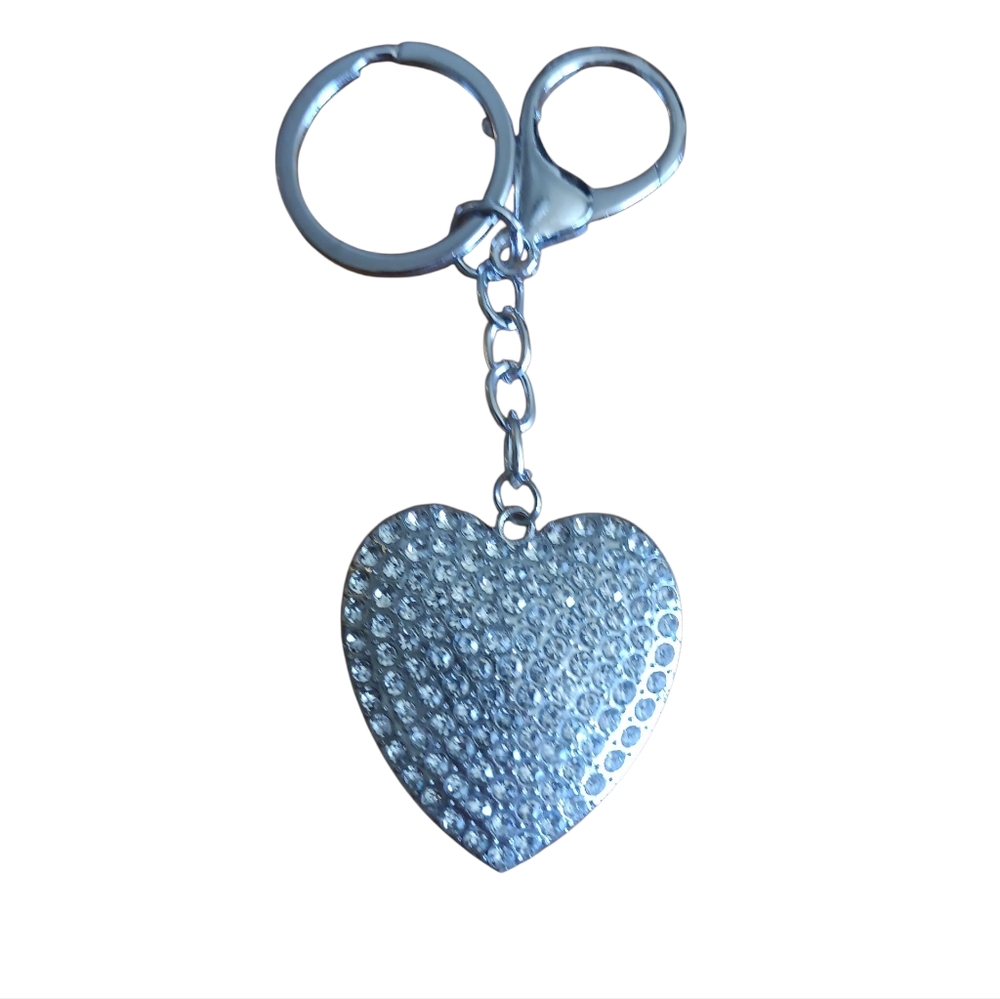 Silver Heart Crystal Keychain Key & Card Holder